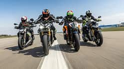 BMW S 1000 R, Ducati Streetfighter V4 S, KTM 1290 Super Duke R, Triumph Speed Triple 1200 RS Vergleichstest