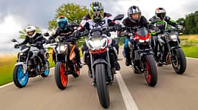 Vergleichstest Yamaha MT-03, Aprilia Tuono 457, Honda CB 500 Hornet, Kawasaki Z 500 SE und KTM 390 Duke