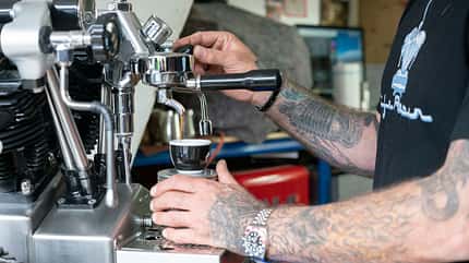 kaffeemaschine, harley-davidson, da vincie, motormaschine Kaffeemaschine Da Vincie "Motormaschine" im Harley-Davidson-Style
