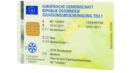 08/2021, Zulassungsbescheinigung Teil 1 Scheckkarte Österreich Zulassungsbescheinigung Teil 1 Scheckkarte Österreich