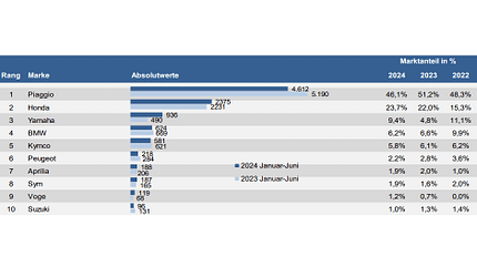 Marktanteile Roller Januar bis Juni 2024 Marktanteile Roller Januar bis Juni 2024