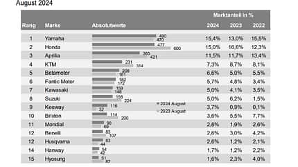 Marktanteile Neuzulassungen 125er August 2024 Marktanteile Neuzulassungen 125er August 2024
