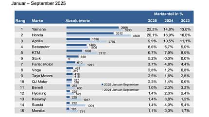Neuzulassungen 125er Januar bis September 2025 Marktanteile Neuzulassungen 125er Januar bis September 2025 Marktanteile