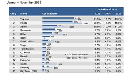 Neuzulassungen November 2025 Marktanteile 125er Leichtkrafträder