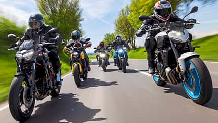 Honda CB 750 Hornet, Kawasaki Z 650, Suzuki GSX-8S, Triumph Trident 660, Yamaha MT-07 Vergleichstest