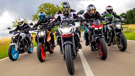 Vergleichstest Yamaha MT-03, Aprilia Tuono 457, Honda CB 500 Hornet, Kawasaki Z 500 SE und KTM 390 Duke