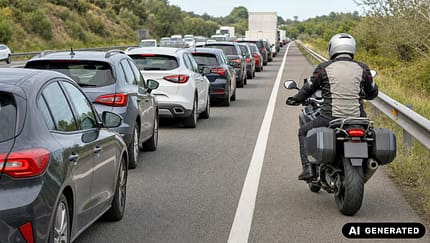 Motorrad Staudurchfahrt auf dem Standstreifen, vorbeischlengeln Motorrad Staudurchfahrt auf dem Standstreifen, vorbeischlengeln