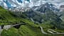 Panorama, Alpen, Wiese, Gipfelspitzen, Serpentinen, Motorradfahrer, Natur Panorama, Alpen, Wiese, Gipfelspitzen, Serpentinen, Motorradfahrer, Natur