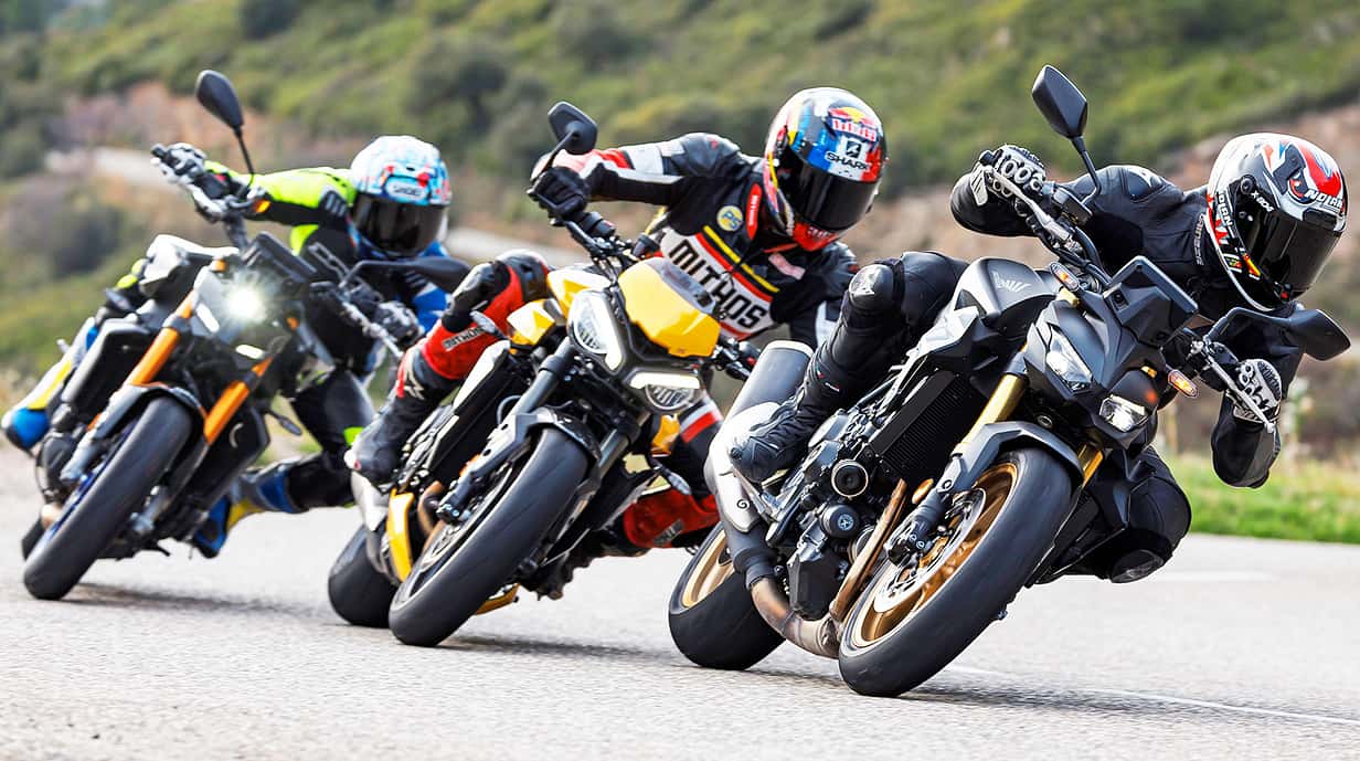 Motorrad Vergleichstest Naked Bikes Honda CB 1000 Hornet SP, Yamaha MT-09 SP, Triumph Street Triple 765 RS
