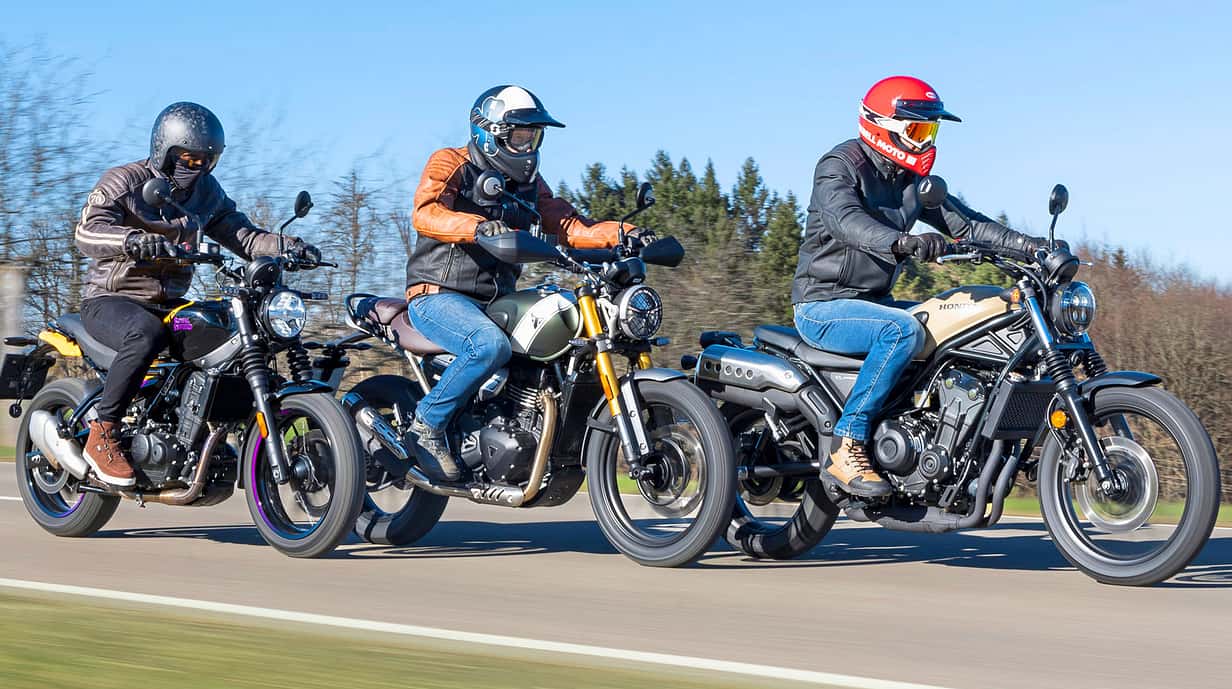 Honda CL 500, Royal Enfield Guerrilla 450, Triumph Scrambler 400 X Vergleichstest